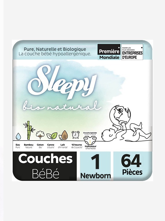 Sleepy Bio Natural Couche Bébé Taille 1 – 64 Pièces