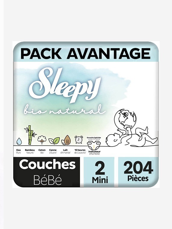Sleepy Bio Natural Couche Bébé Taille 2 – 204 Pièces