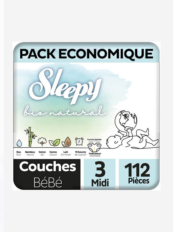 Sleepy Bio Natural Couche Bébé Taille 3 – 112 Pièces