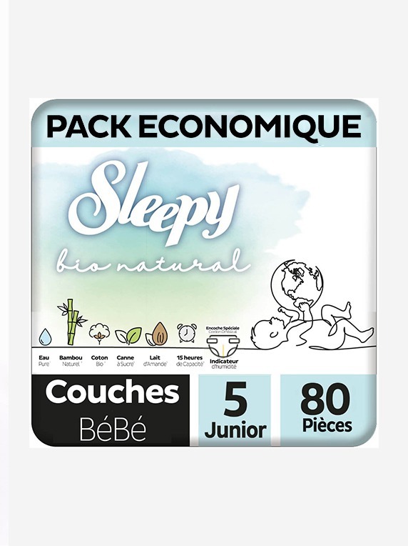 Sleepy Bio Natural Couche Bébé Taille 5 – 80 Pièces