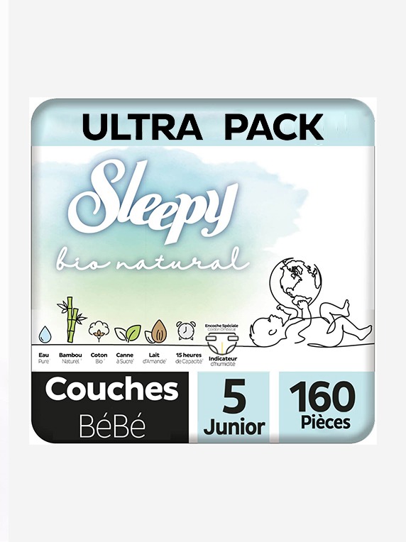 Sleepy Bio Natural Couche Bébé Taille 5 – 160 Pièces