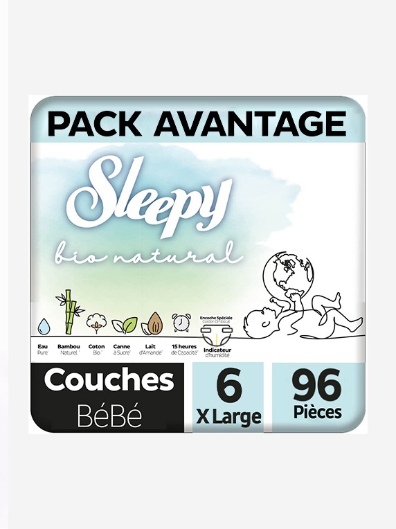 Sleepy Bio Natural Couche Bébé Taille 6 XL – 96 Pièces