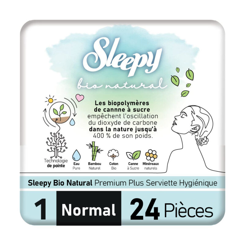 Sleepy Bio Natural Premium Plus Serviette Hygiénique – Normal – 24 Pièces