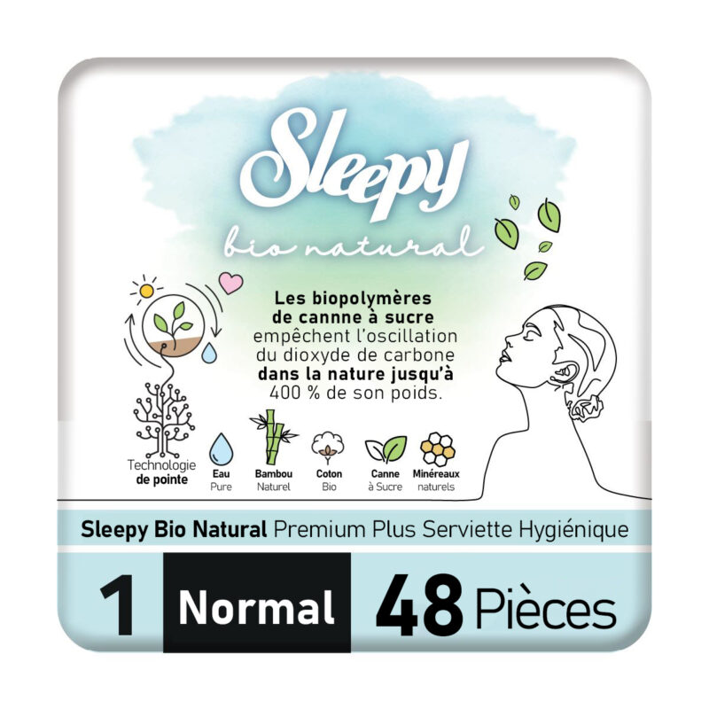 Sleepy Bio Natural Premium Plus Serviette Hygiénique – Normal – 48 Pièces
