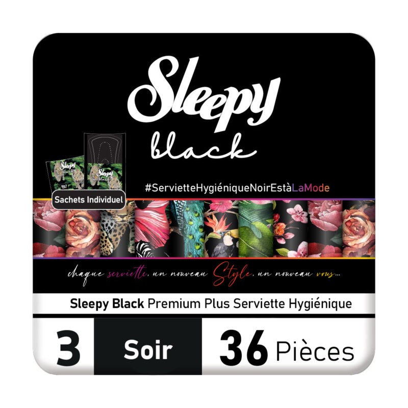 Sleepy Black Premium Plus Serviette Hygiénique – Soir – 36 Pièces
