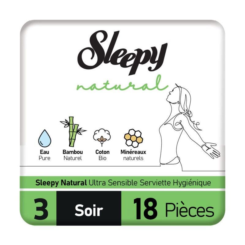 Sleepy Natural Premium Plus Serviette Hygiénique – Soir – 18 Pièces