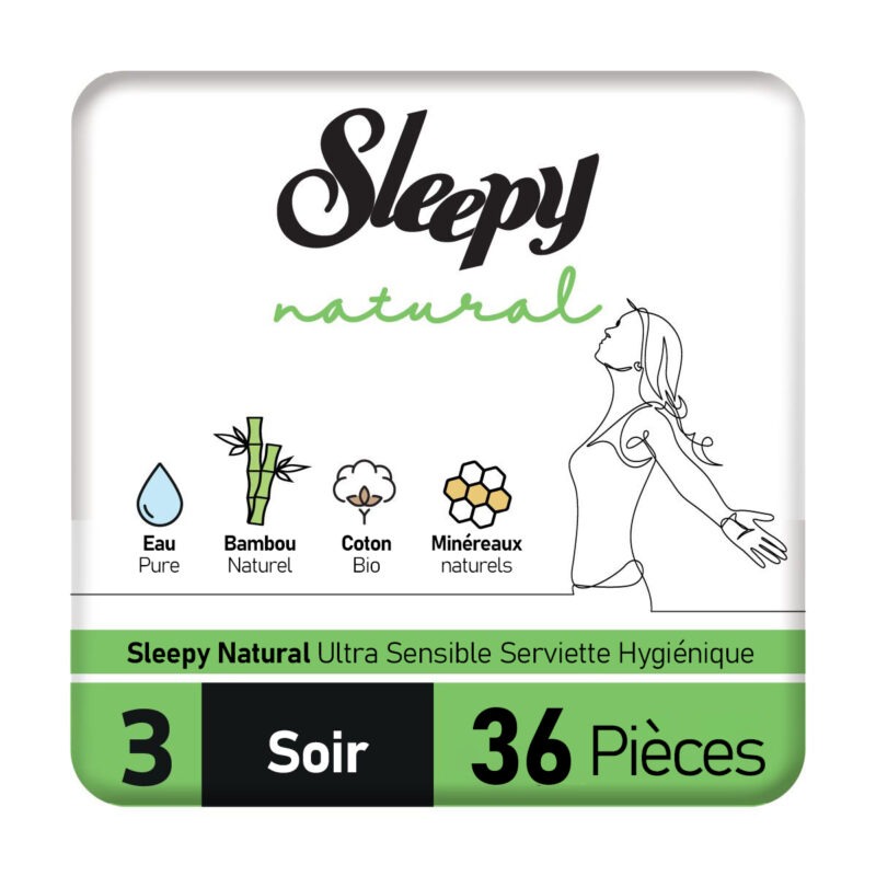 Sleepy Natural Premium Plus Serviette Hygiénique – Soir – 36 Pièces