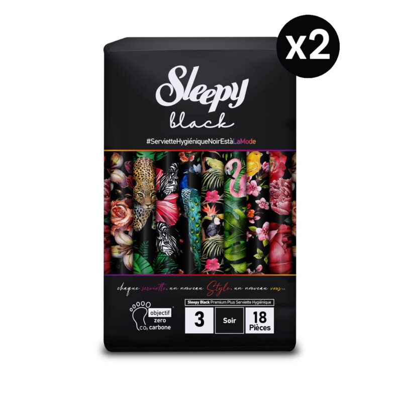 Sleepy Black Premium Plus Serviette Hygiénique – Soir – 36 Pièces