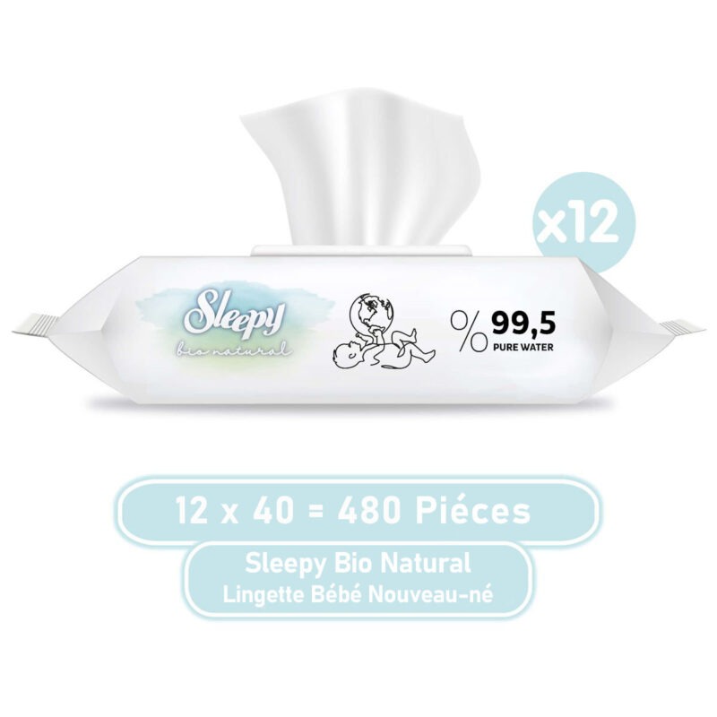 Sleepy Bio Natural – Lingette Bébé Nouveau-né – 12×40